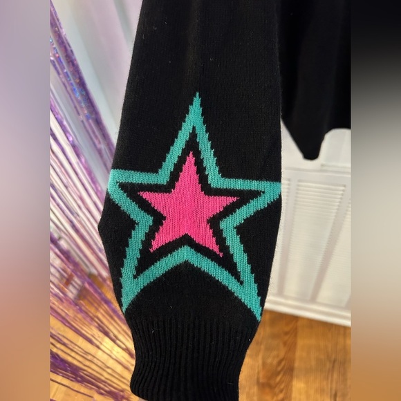 27 Miles black cashmere crew neck sweater stars size Large - Picture 7 of 7